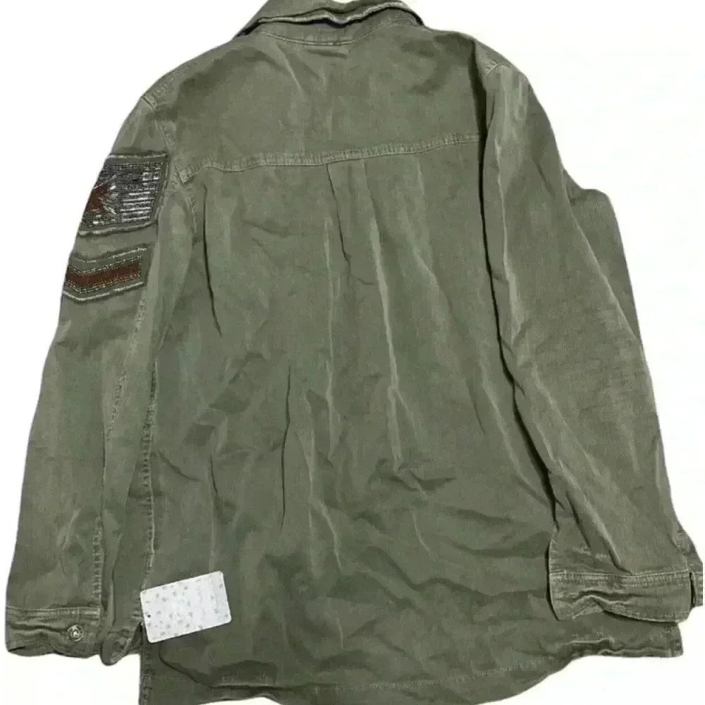Free People Military Beaded Shirt Jacket Button Up Collard NWT Size Small - Picture 8 of 8
